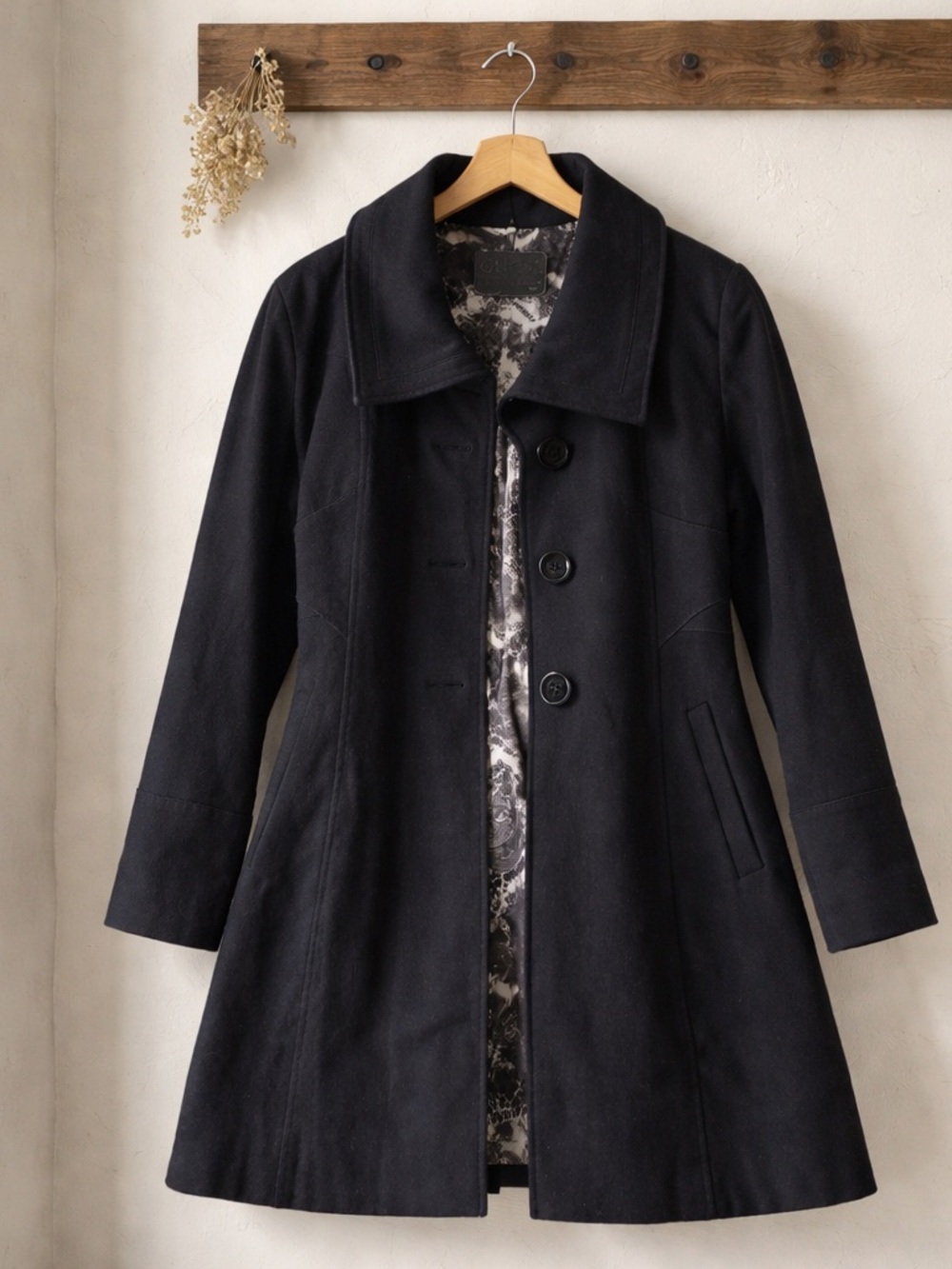 Guess Black Mid-Length Winter Coat with Button Front